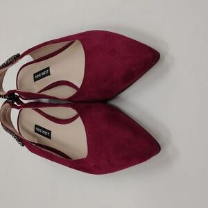 Nine West Angariah Burgundy Rhinestone Embellished Slingback Flats Size 8M